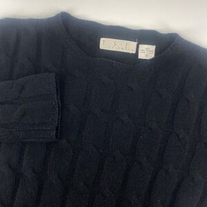 TSE Cashmere Sweater Womens M Black Cable Knit Pure Cashmere Crew Neck Luxury